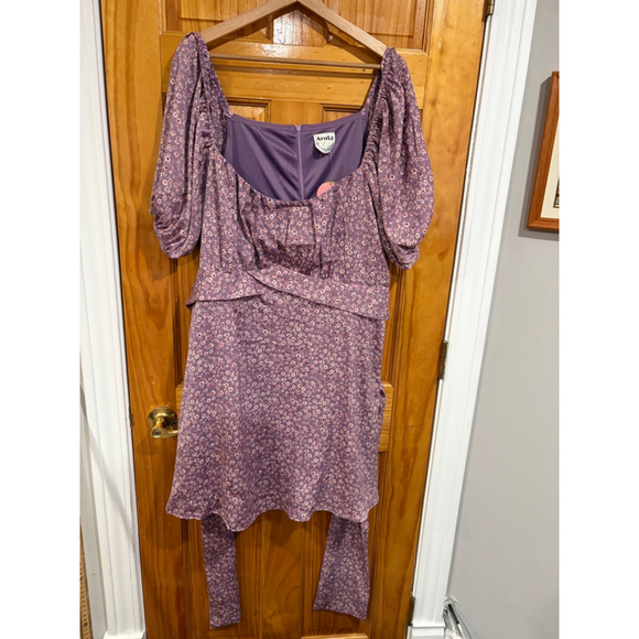 New with Tag Arula Purple Floral Puff Sleeve Dress Curve 3X Cottagecore - Picture 2 of 7